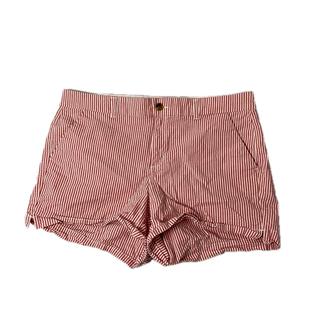 Old Navy Everyday Short Womens 14 Red White Stripe Mid Rise Cotton Shorts